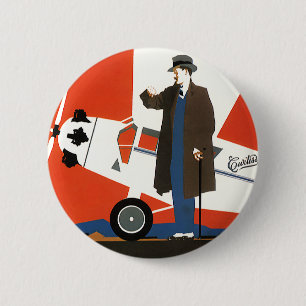 Vintage Transportation, Propeller Plane and Pilot 6 Cm Round Badge
