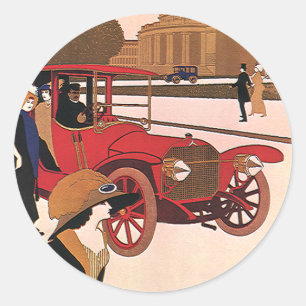 Vintage Transportation, Red Antique Automobile Classic Round Sticker