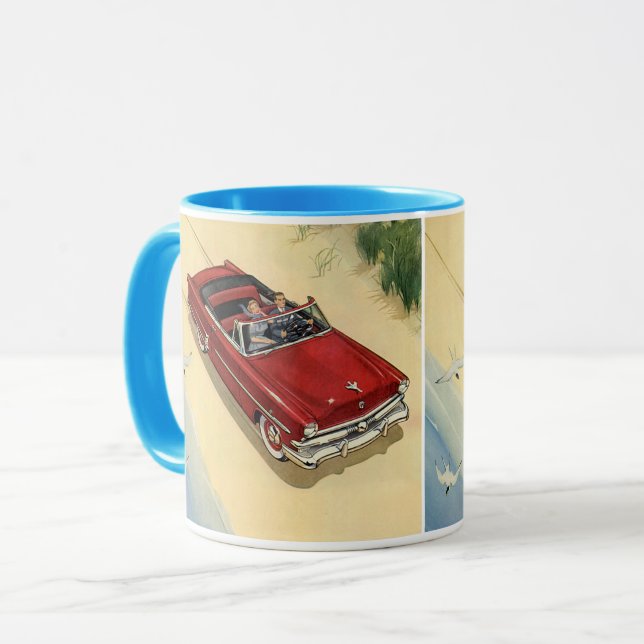 Vintage Transportation, Red Convertible Car Beach Mug (Front Left)