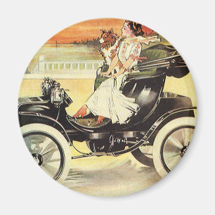Vintage Transportation, Woman in Convertible Car Magnet