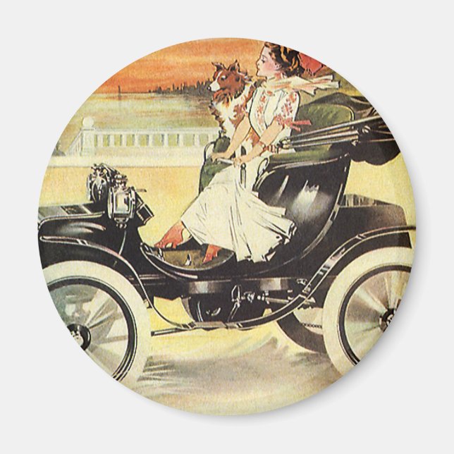 Vintage Transportation, Woman in Convertible Car Magnet (Front)