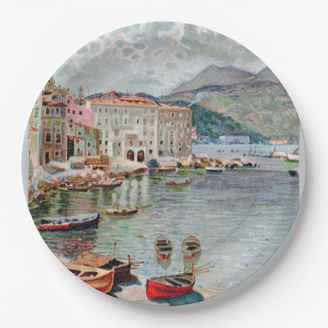 Vintage Travel 1920's Menton, French Riviera Paper Plate (Front)