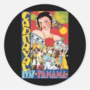 Vintage Travel 1937 Panama Carnival Party Woman Classic Round Sticker
