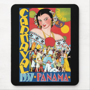 Vintage Travel 1937 Panama Carnival Party Woman Mouse Mat
