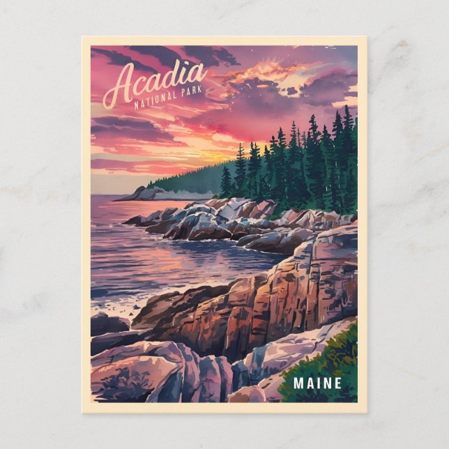 Vintage Travel Acadia National Park Maine Seaside Postcard (Front)