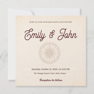 Vintage Travel Adventure Map Wedding Invitation