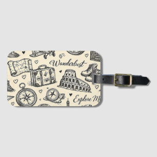 Vintage Travel Adventures Seamless Pattern Luggage Tag