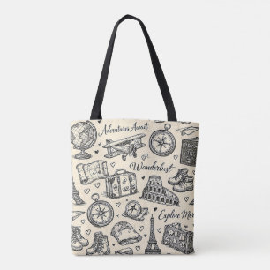 Vintage Travel Adventures Seamless Pattern Tote Bag