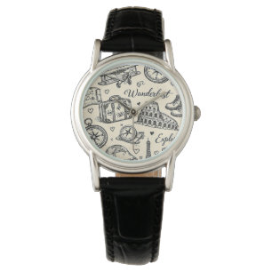 Vintage Travel Adventures Seamless Pattern Watch