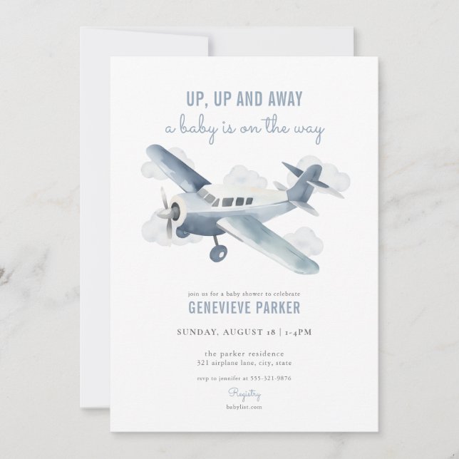 Vintage Travel Aeroplane Baby Shower Invitation (Front)