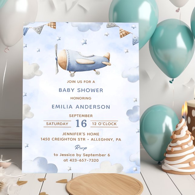 Vintage Travel Aeroplane Baby Shower Party  Invitation (Creator Uploaded)