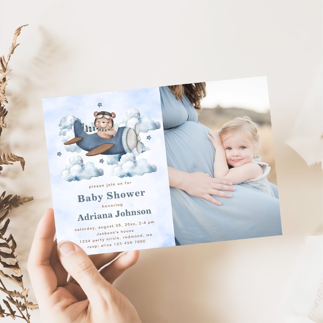 Vintage Travel Aeroplane Baby Shower Party Photo  Invitation (Creator Uploaded)