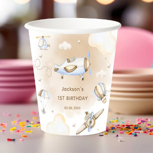 Vintage Travel Aeroplane Birthday Party Paper Cups