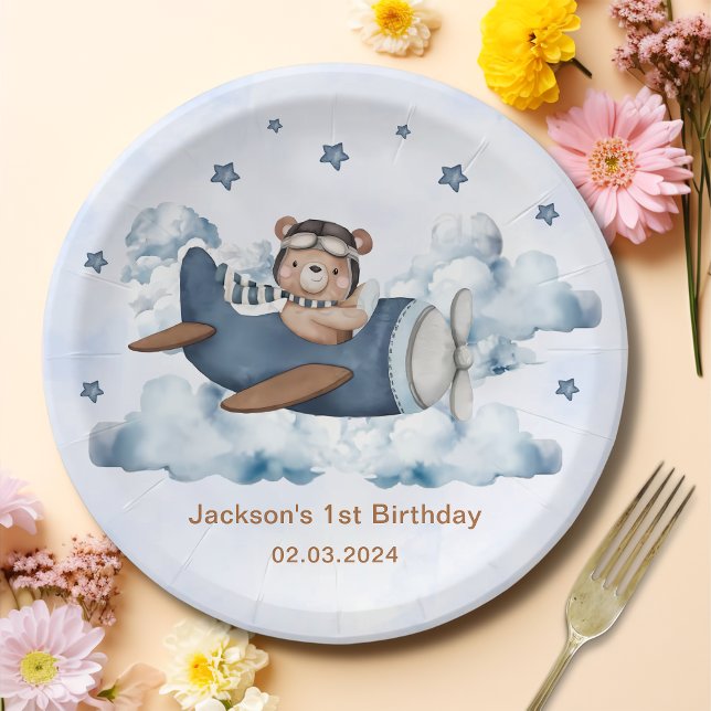 Vintage Travel Aeroplane Birthday Party  Paper Plate (Creator Uploaded)