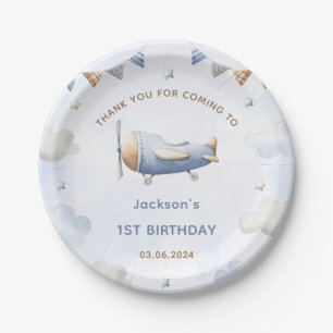 Vintage Travel Aeroplane Birthday Party  Paper Plate
