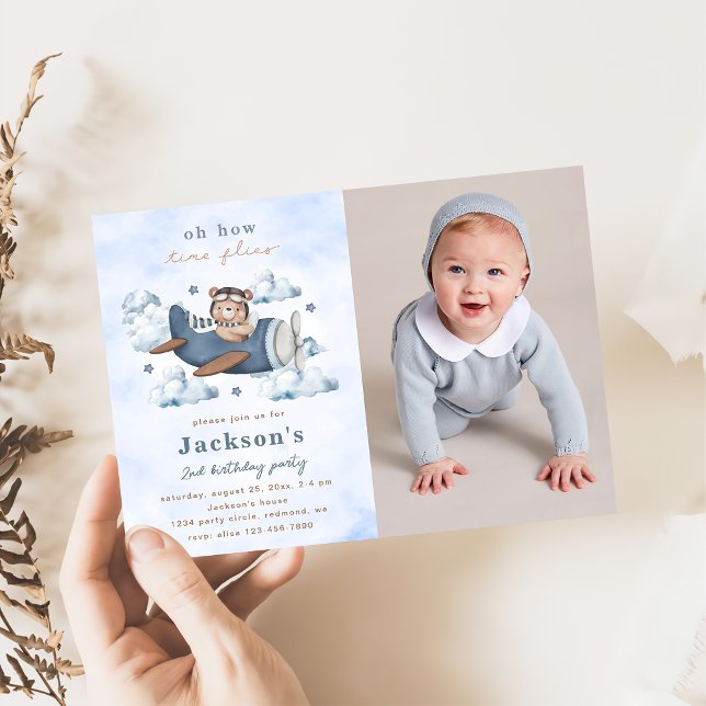 Vintage Travel Aeroplane Birthday Party Photo Invitation (Creator Uploaded)