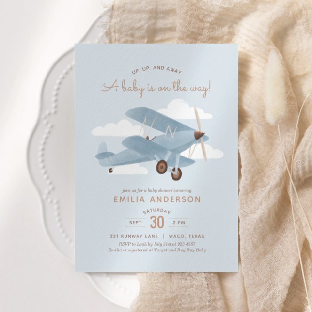 Vintage Travel Aeroplane Boy Baby Shower Invitation (Creator Uploaded)