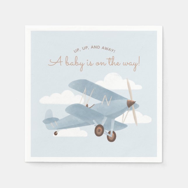 Vintage Travel Aeroplane Boy Baby Shower Napkin (Front)