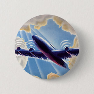 Vintage Travel, Aeroplane Flying in Clouds in Sky 6 Cm Round Badge