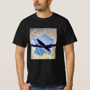 Vintage Travel, Aeroplane Flying in Clouds in Sky T-Shirt