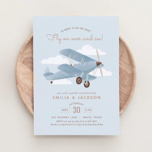 Vintage Travel Aeroplane Gender Reveal Party Invitation