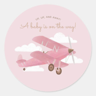 Vintage Travel Aeroplane Girl Baby Shower Classic Round Sticker