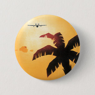 Vintage Travel, Aeroplane Over Hawaiian Islands 6 Cm Round Badge