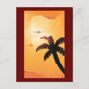 Vintage Travel, Aeroplane Over Hawaiian Islands Postcard