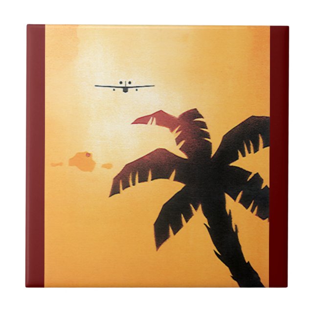 Vintage Travel, Aeroplane Over Hawaiian Islands Tile (Front)