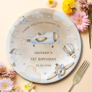 Vintage Travel Airplane Birthday Party  Paper Plate