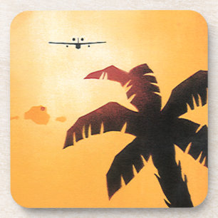 Vintage Travel, Airplane Over Hawaiian Islands Coaster