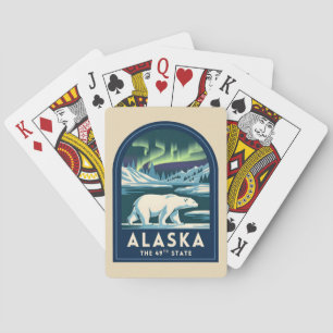 Vintage Travel Alaska Northern Lights Polar Bear Playing Cards