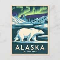 Vintage Travel Alaska Northern Lights Polar Bear