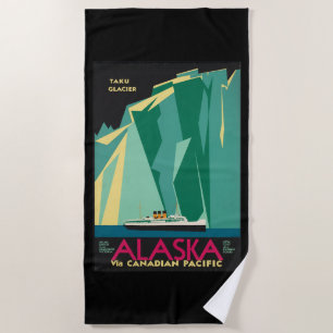 Vintage Travel Alaska Taku Glacier Cruise Ship Beach Towel