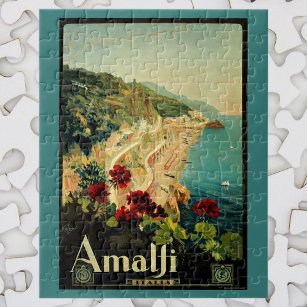 Vintage Travel, Amalfi Coast Beach in Italy Jigsaw Puzzle