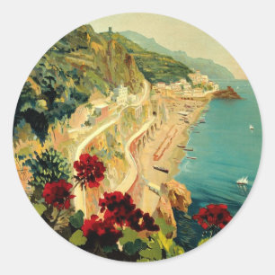 Vintage Travel, Amalfi Italian Coast Beach Classic Round Sticker