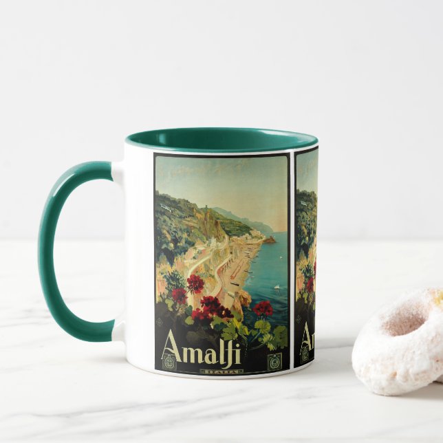Vintage Travel, Amalfi Italian Coast Beach Mug (With Donut)