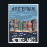 Vintage travel amsterdam Holland netherlands retro Postcard<br><div class="desc">amsterdam,  vintage amsterdam,  vintage holland,  netherlands,  dutch,  vintage travel,  travel advertisement,  tourism,   europe,  retro, </div>