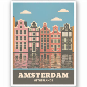 Vintage Travel Amsterdam Netherlands Canal Houses
