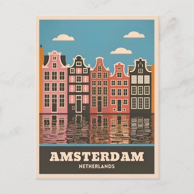 Vintage Travel Amsterdam Netherlands Canal Houses Postcard (Front)