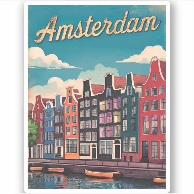 Vintage Travel Amsterdam Netherlands Retro Scenic (Front)