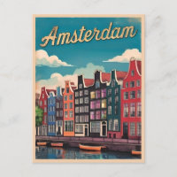 Vintage Travel Amsterdam Netherlands Retro Scenic
