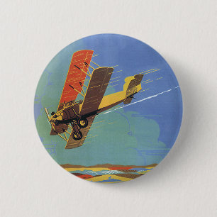 Vintage Travel and Transportation Antique Biplane 6 Cm Round Badge