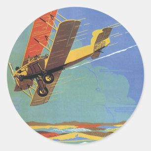 Vintage Travel and Transportation Antique Biplane Classic Round Sticker
