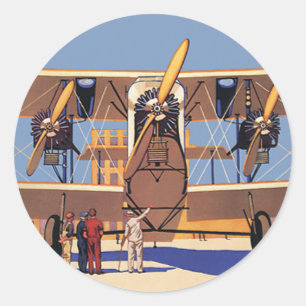 Vintage Travel and Transportation Biplane Aeroplan Classic Round Sticker