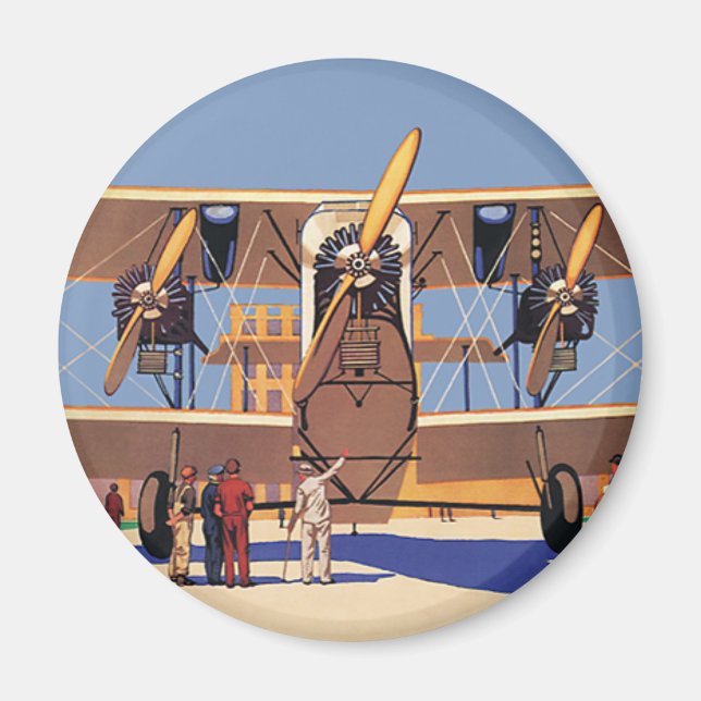 Vintage Travel and Transportation Biplane Aeroplan Magnet (Front)