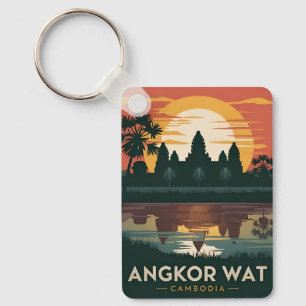 Vintage Travel Angkor Wat Cambodia Retro Sunset Key Ring