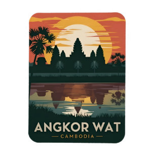 Vintage Travel Angkor Wat Cambodia Retro Sunset Magnet