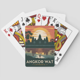 Vintage Travel Angkor Wat Cambodia Retro Sunset Playing Cards