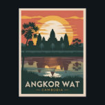 Vintage Travel Angkor Wat Cambodia Retro Sunset Postcard<br><div class="desc">Experience the ancient wonders of Angkor Wat with this captivating retro travel-inspired design. Infused with nostalgic vibes and vintage charm,  this piece captures the iconic World Heritage site in a retro minimalist style that combines mid-century aesthetics with a modern twist.</div>